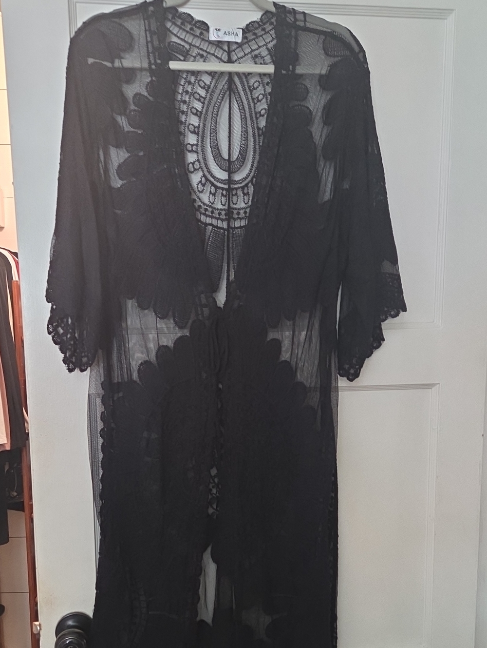 Asha Black Lace Sheer Kimono Cover-Up